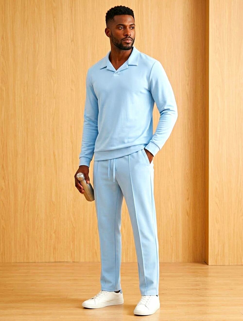 NWT COOFANDY Men’s 2-PieceTracksuit Set 2XL LightBlue Polo Sweatpants Athleisure